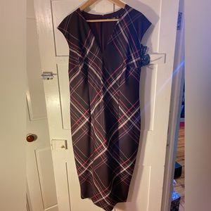 Plum plaid sheath dress
